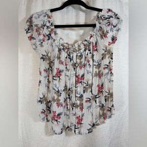 American Eagle Outfitters White Floral Puff-Sleeve Blouse